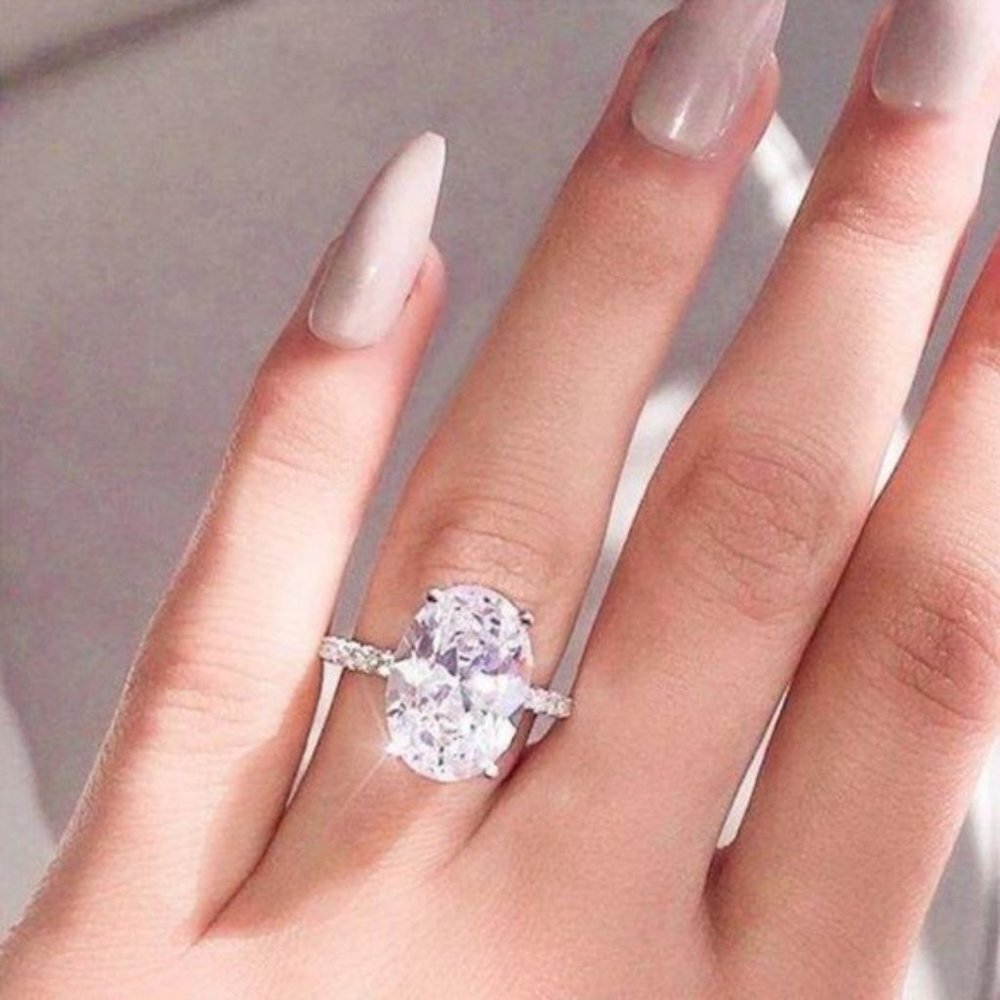 NEW 18K White Gold Oval Cut Diamond Ring S925 - Picture 8 of 8
